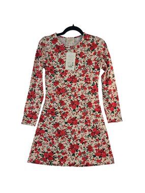 NEW Sézane Red Floral Long Sleeve Dress Roses Rouges Crème Size M